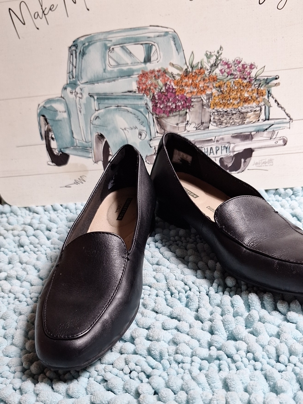 Clarks Women's Black Leather Slip-On Loafers